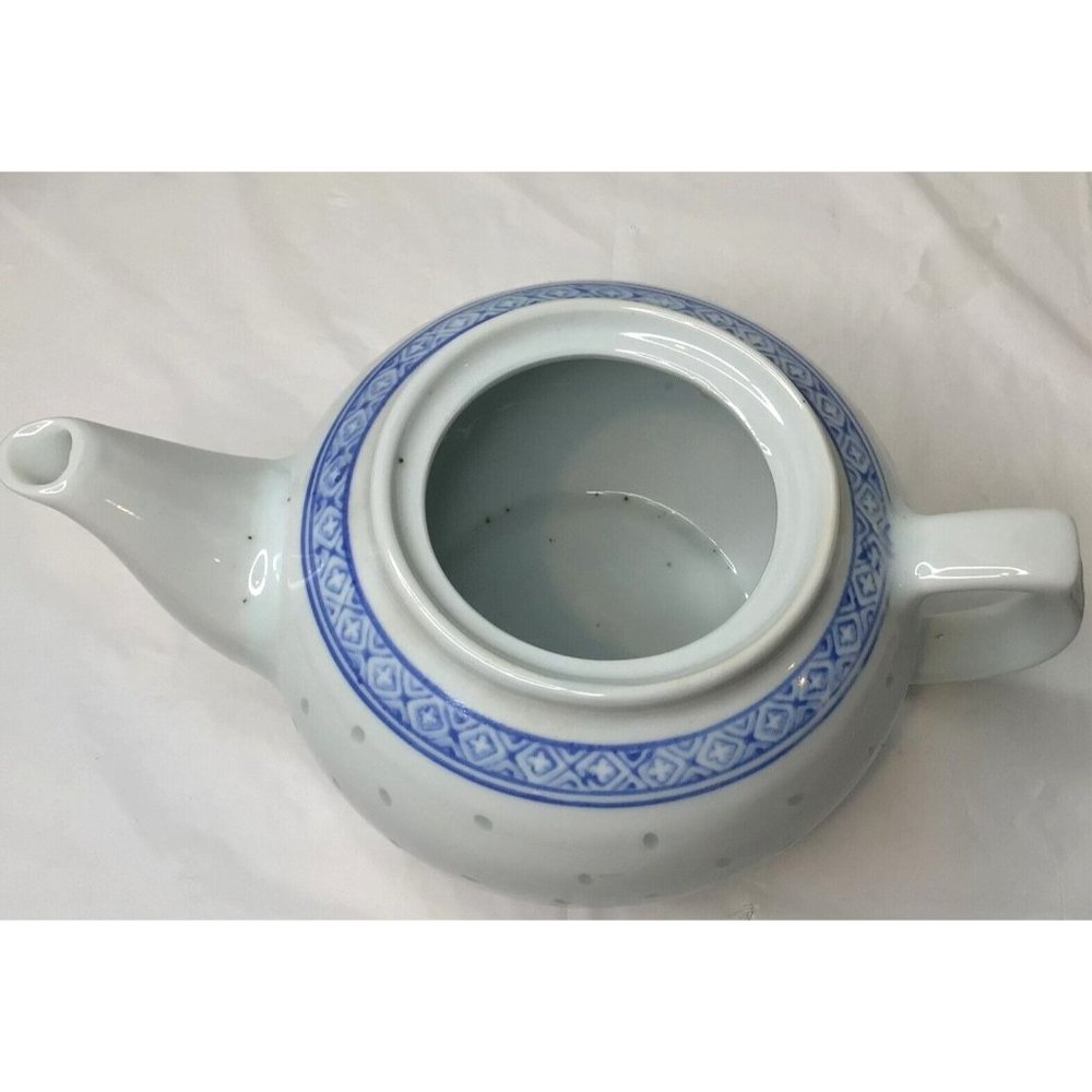 Vintage Mid-Century Porcelain Rice Flower Teapot Blue/White Tienshan Vase - Picture 5 of 9
